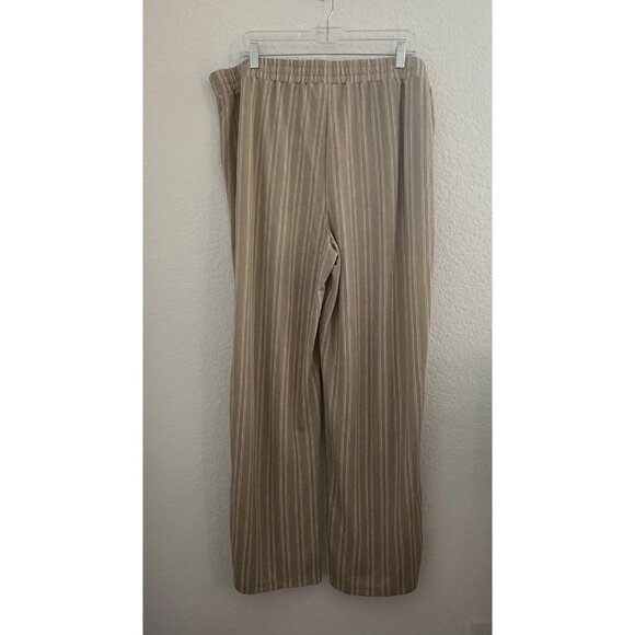 Belle Kim‎ Gravel Pants Womens 1X Tan Striped Pull On Wide Leg Casual Stretch - Picture 4 of 12